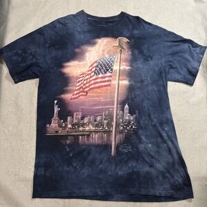 Thomas Kinkade Shirt Mens XL Blue Tie Dye‎ NYC Skyline Y2K The Lights Of Freedom